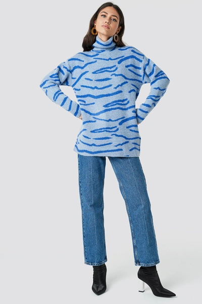 Shop Na-kd Animal Printed Tiger Sweater - Blue
