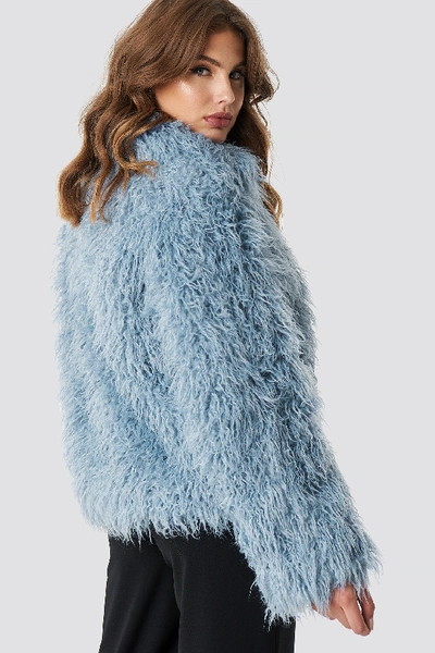 Shop Na-kd Faux Fur Short Jacket Blue In Cloud