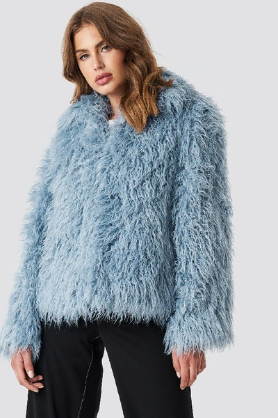 Shop Na-kd Faux Fur Short Jacket Blue In Cloud