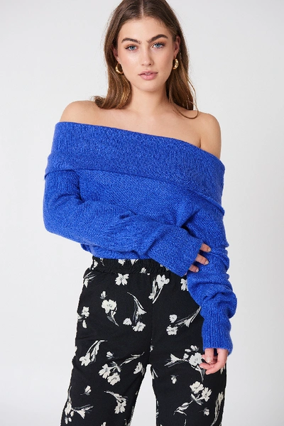 Shop Na-kd Offshoulder Folded Wide Sweater - Blue In Cobalt