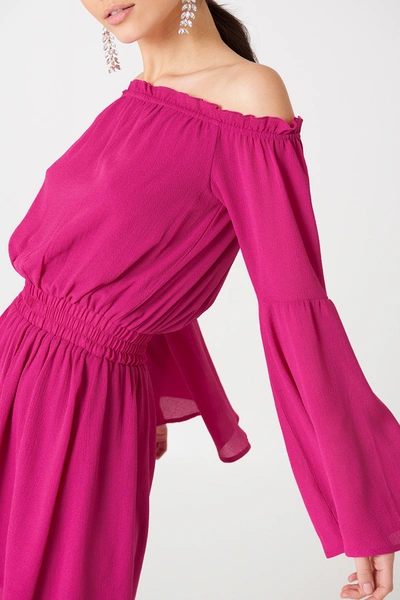 Shop Na-kd Wide Sleeve Off Shoulder Dress - Pink In Magenta
