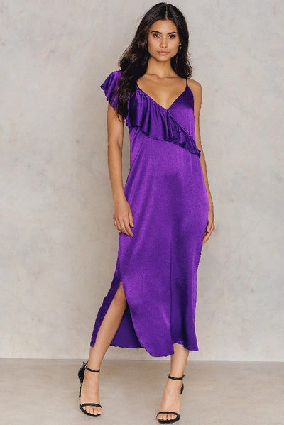 Shop Na-kd Asymmetric Frill Midi Slip Dress Purple In Strong Purple