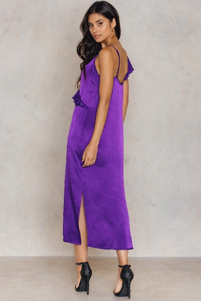 Shop Na-kd Asymmetric Frill Midi Slip Dress Purple In Strong Purple