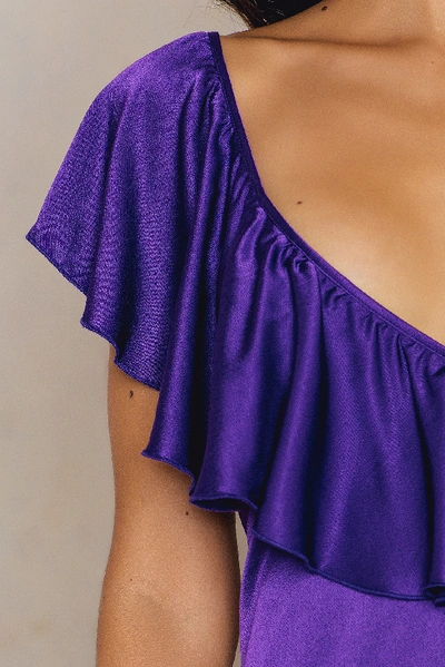 Shop Na-kd Asymmetric Frill Midi Slip Dress Purple In Strong Purple