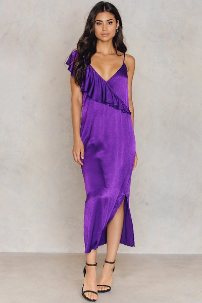 Shop Na-kd Asymmetric Frill Midi Slip Dress Purple In Strong Purple