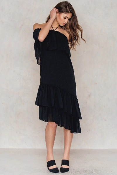 Shop Tranloev Asymmetric Frill Dress Black