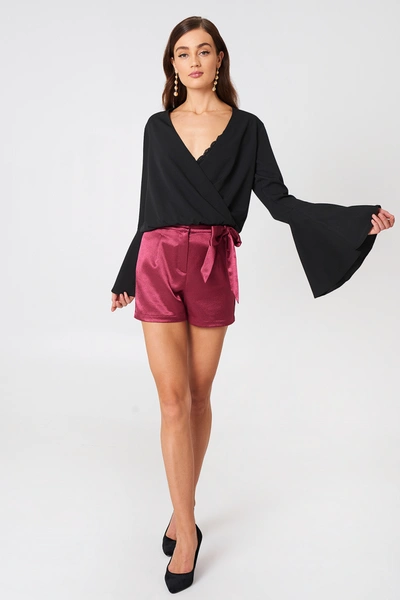 Shop Na-kd Tie Waist Satin Shorts - Red In Burgundy