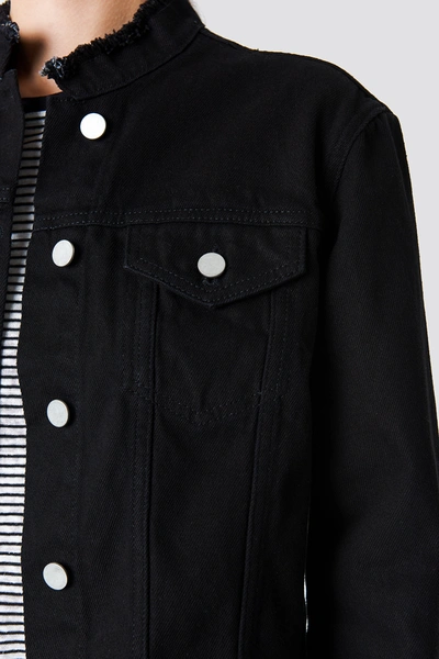 Shop Na-kd Raw Hem Short Denim Jacket Black