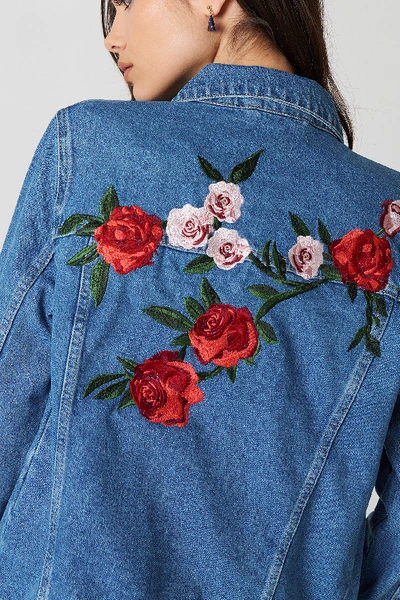 Shop Na-kd Flower Embroidery Denim Jacket Blue In Medium Wash