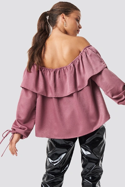Shop Glamorous Off Shoulder Wide Sleeve Top Pink In Raspberry