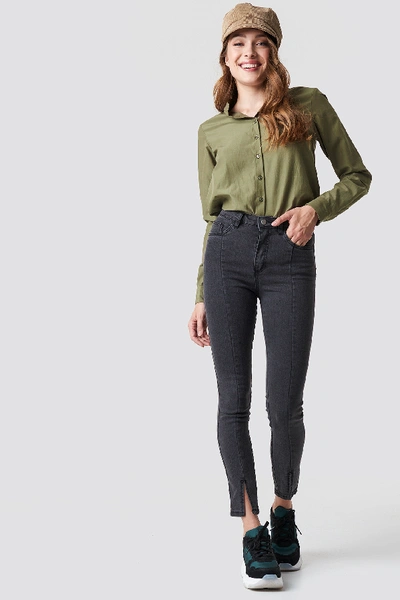 Shop Na-kd Highwaist Skinny Front Slit Jeans Grey