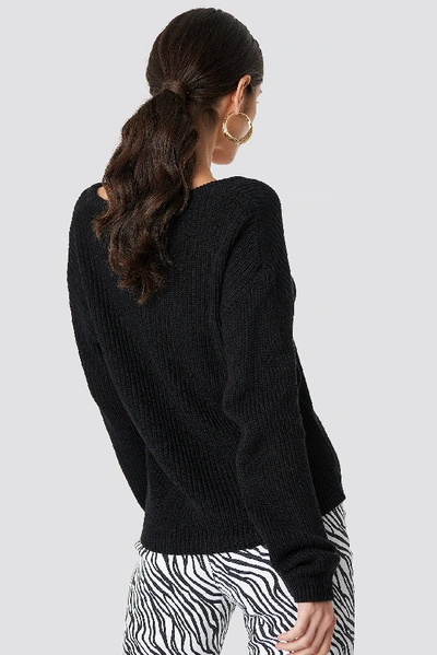 Shop Na-kd Deep Front V-neck Knitted Sweater - Black