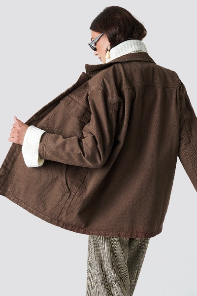 Shop Na-kd Oversized Patch Pocket Denim Jacket - Brown