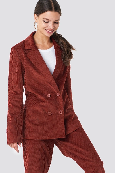 Shop Na-kd Double Breasted Corduroy Blazer - Red In Brown
