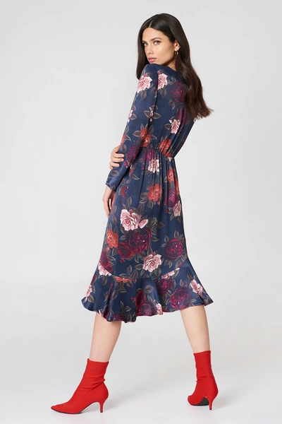Shop Na-kd Frill Detail Long Sleeve Dress - Multicolor In Dark Rose