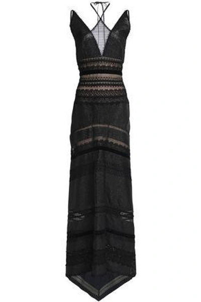 Shop Roland Mouret Woman Paneled Cotton-blend Lace Gown Black