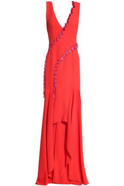Shop Galvan Woman Asymmetric Tasseled Crepe Gown Tomato Red