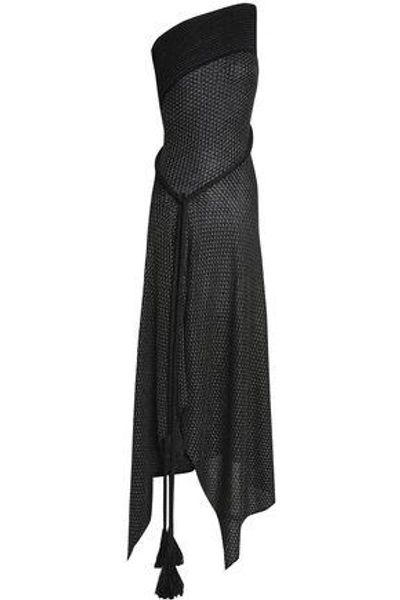 Shop Roland Mouret Woman One-shoulder Metallic Embroidered Wool-blend Gown Black