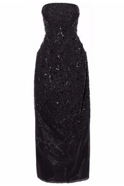 Shop Zac Posen Woman Strapless Embellished Organza Gown Black