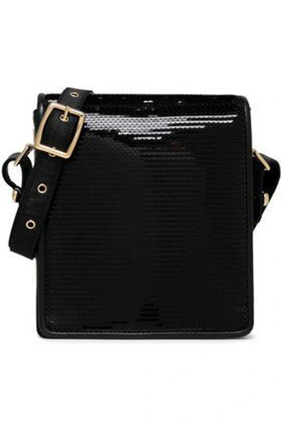 Shop Emilio Pucci Woman Leather-trimmed Sequined Satin Shoulder Bag Black
