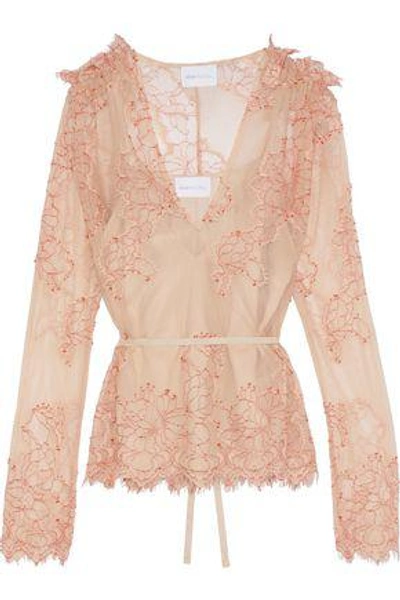 Shop Alice Mccall Woman Let It Be Belted Lace Blouse Pastel Orange