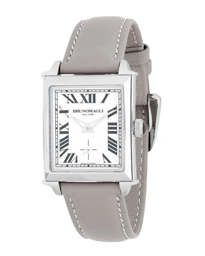 Shop Bruno Magli Silvertone Stainless Steel And Leather Strap Watch In Nocolor