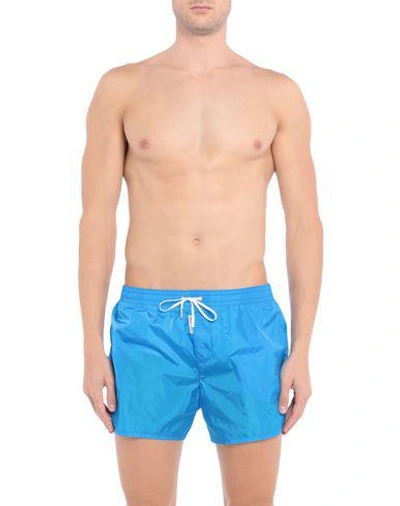 Shop Dsquared2 Man Swim Trunks Azure Size 36 Polyamide In Blue