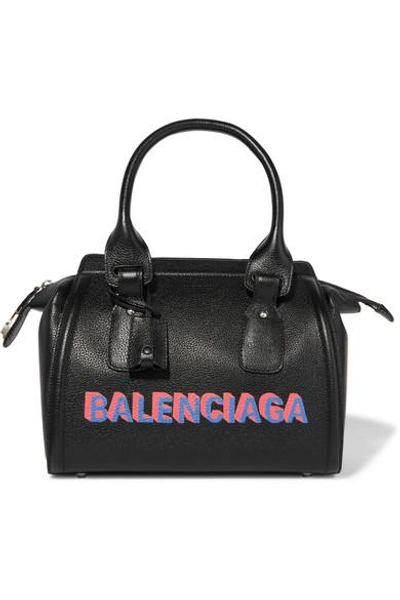 Shop Balenciaga Monday Bowling S Printed Textured-leather Tote In Black