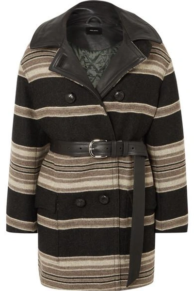 Shop Isabel Marant Hilda Belted Striped Wool-blend Coat In Black