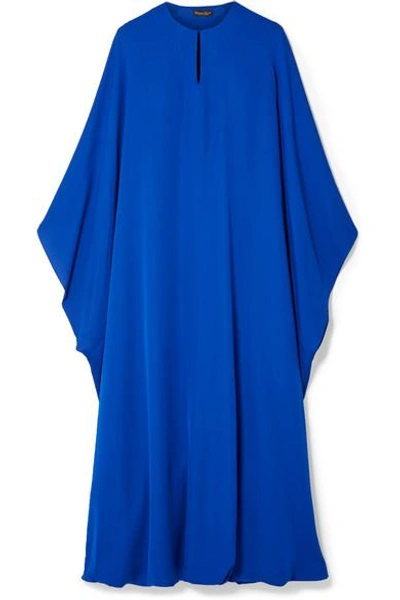Shop Reem Acra Draped Silk-georgette Midi Dress In Royal Blue