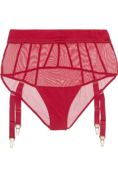 Shop Adina Reay Fran Suspender Stretch-tulle Briefs In Red
