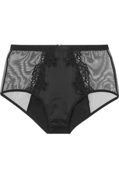Shop Adina Reay Jess Lace-trimmed Stretch-tulle And Satin Briefs In Black