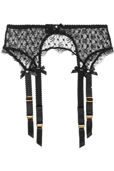 Shop Agent Provocateur Dorotia Lace-trimmed Embroidered Stretch-tulle Suspender Belt In Black