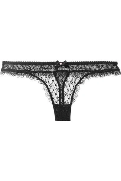 Shop Agent Provocateur Dorotia Lace-trimmed Embroidered Stretch-tulle Thong In Black