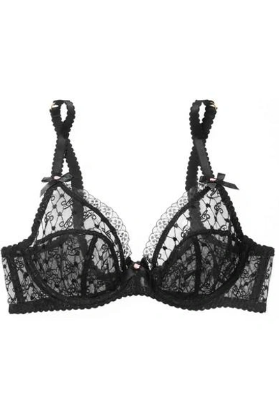 Shop Agent Provocateur Dorotia Lace-trimmed Embroidered Stretch-tulle Underwired Bra In Black