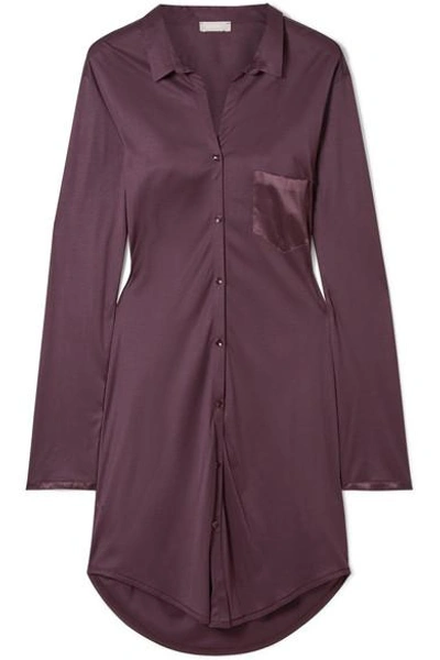Shop Hanro Grand Central Satin-trimmed Modal And Silk-blend Nightdress In Grape
