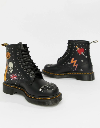Shop Dr. Martens' 1460 Black Leather Rockabilly Flat Ankle Boots - Black