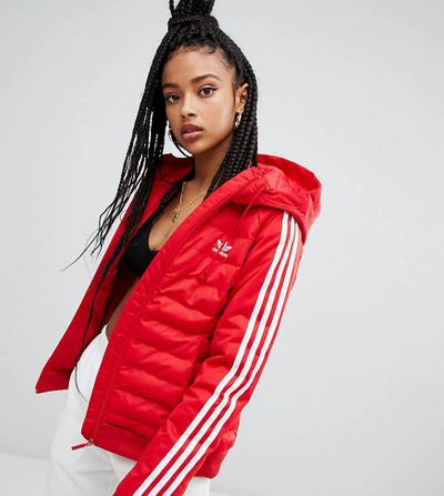 Adidas Originals Three Stripe Padded Jacket In Red - Red | ModeSens