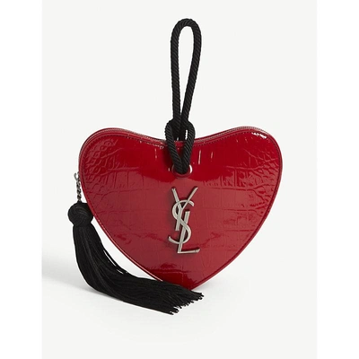 Shop Saint Laurent Heart-shaped Clutch In Red