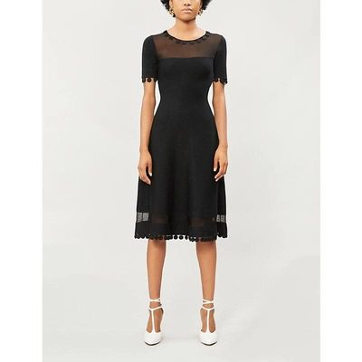 Shop Oscar De La Renta Sheer-panel Wool-blend Dress In Black