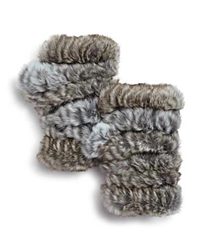 Shop Jocelyn Knit & Rabbit Fur Fingerless Gloves In Gray Mist