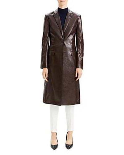 Shop Theory Varnished Leather Coat In Dark Roast