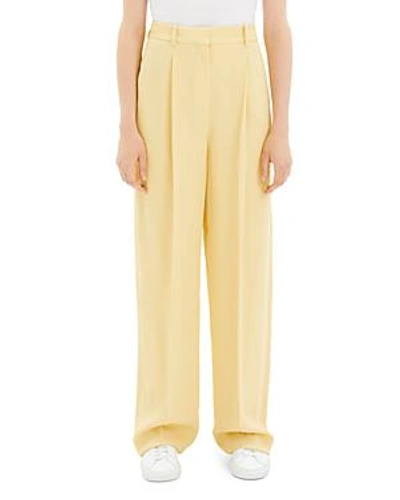 Shop Theory Pleated Wide-leg Pants In Pale Straw