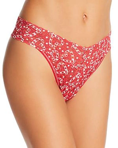 Shop Hanky Panky Original-rise Printed Lace Thong In Red Multi