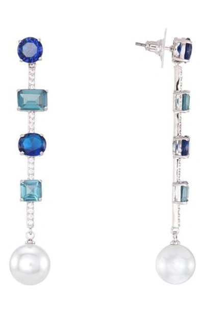 Shop Nina Crystal Drop Earrings In Pearl/ Sapphire/ Silver