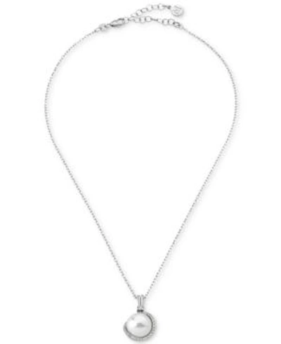 Shop Majorica Sterling Silver Cubic Zirconia & Imitation Pearl Pendant Necklace, 15" + 2" Extender In White