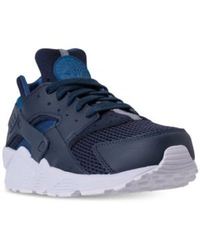 Shop Nike Men's Air Huarache Run Running Sneakers From Finish Line In Obsidian/gym Blue-white-p