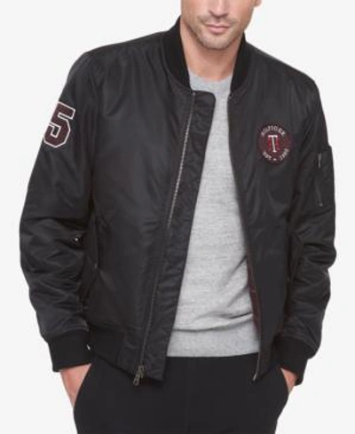 Shop Tommy Hilfiger Men's Varsity Patch Bomber Jacket In Black