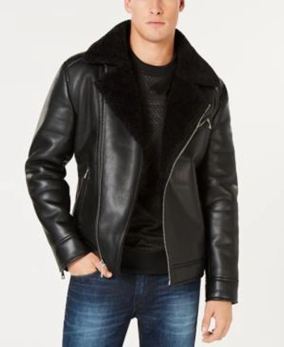 Shop Guess Men's Asymmetrical Faux Leather Moto Jacket, Created For Macy's In Black
