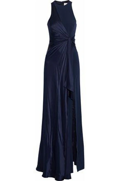 Shop Cinq À Sept Clemence Cady-paneled Knotted Silk-satin Gown In Navy